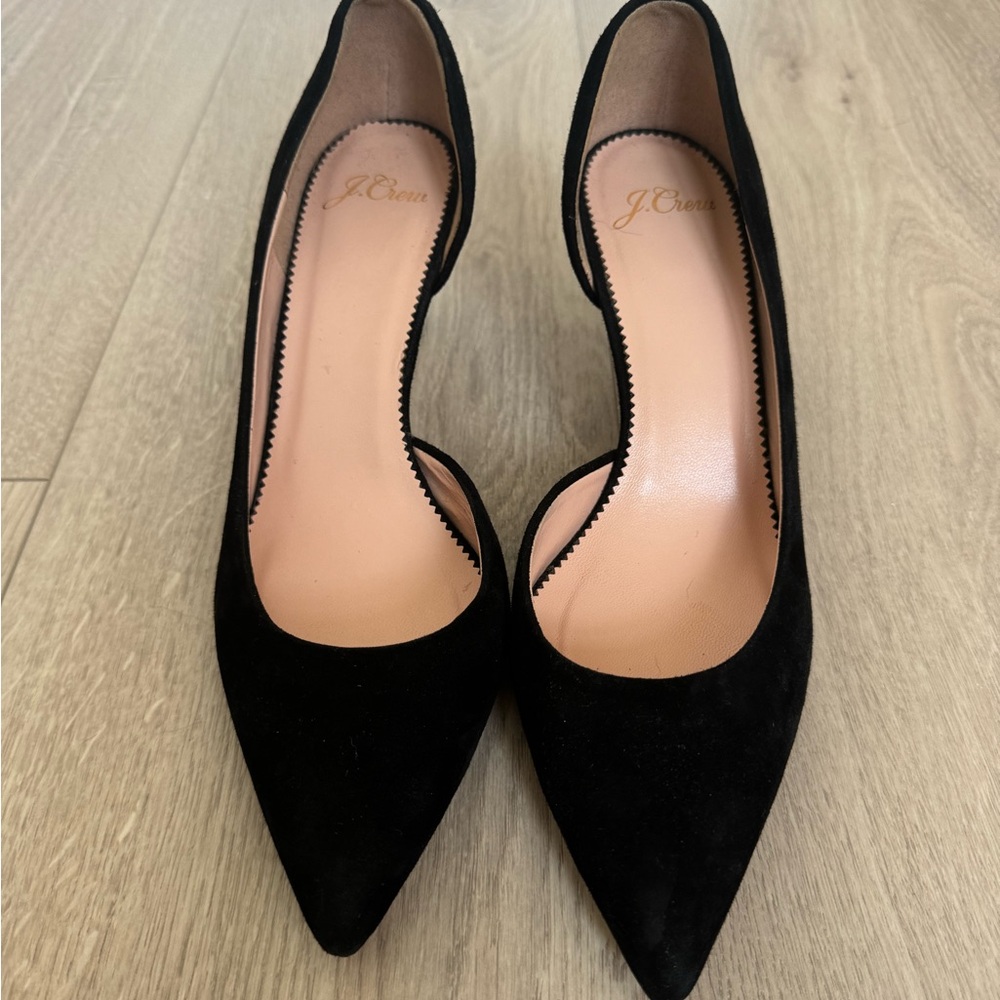 JCrew pointed toe black suede pumps